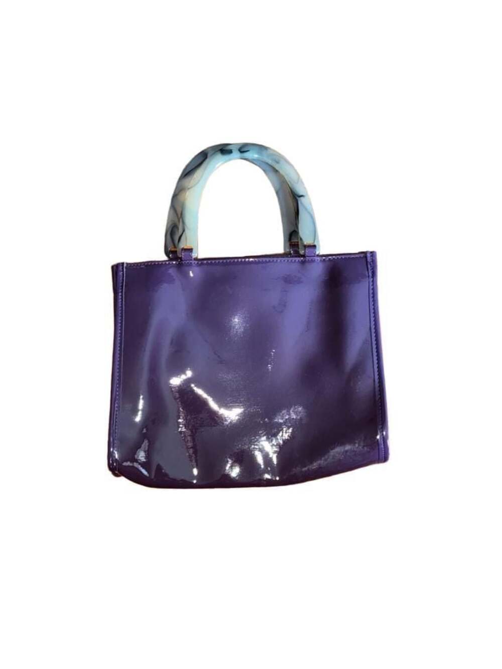 Neiman Marcus Vintage Purple Patent Faux Leather Handbag with Lucite Handles - Picture 1 of 3
